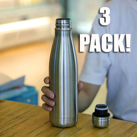 THREE PACK of Double Walled Vacuum Insulated Stainless Steel Water Bottles $16.47 (reg $75)