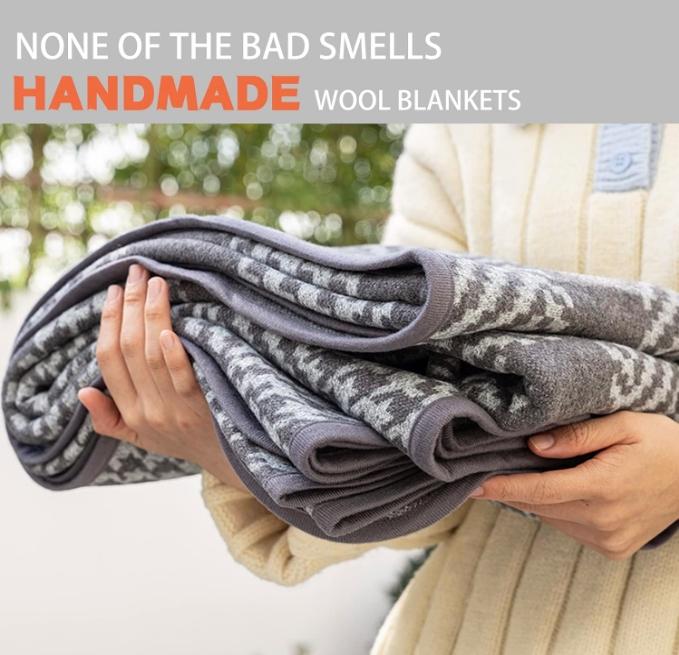 Merino Wool Blanket Queen Size 87" x 63" Thick, Warm and Soft! Grey