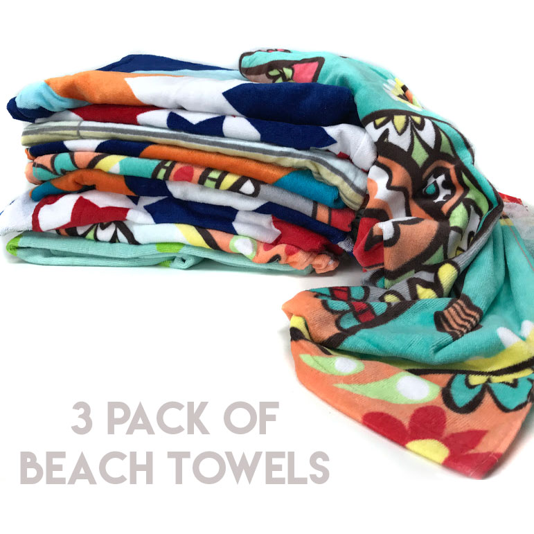 3 Pack of Assorted Beach Towels Standard and Large Sizes Available