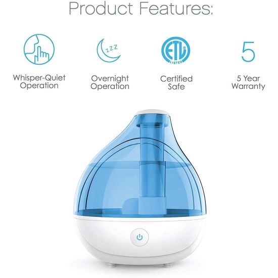 Purest Naturals Ultrasonic Cool Mist Humidifier - Premium Unit Lasts Up ...