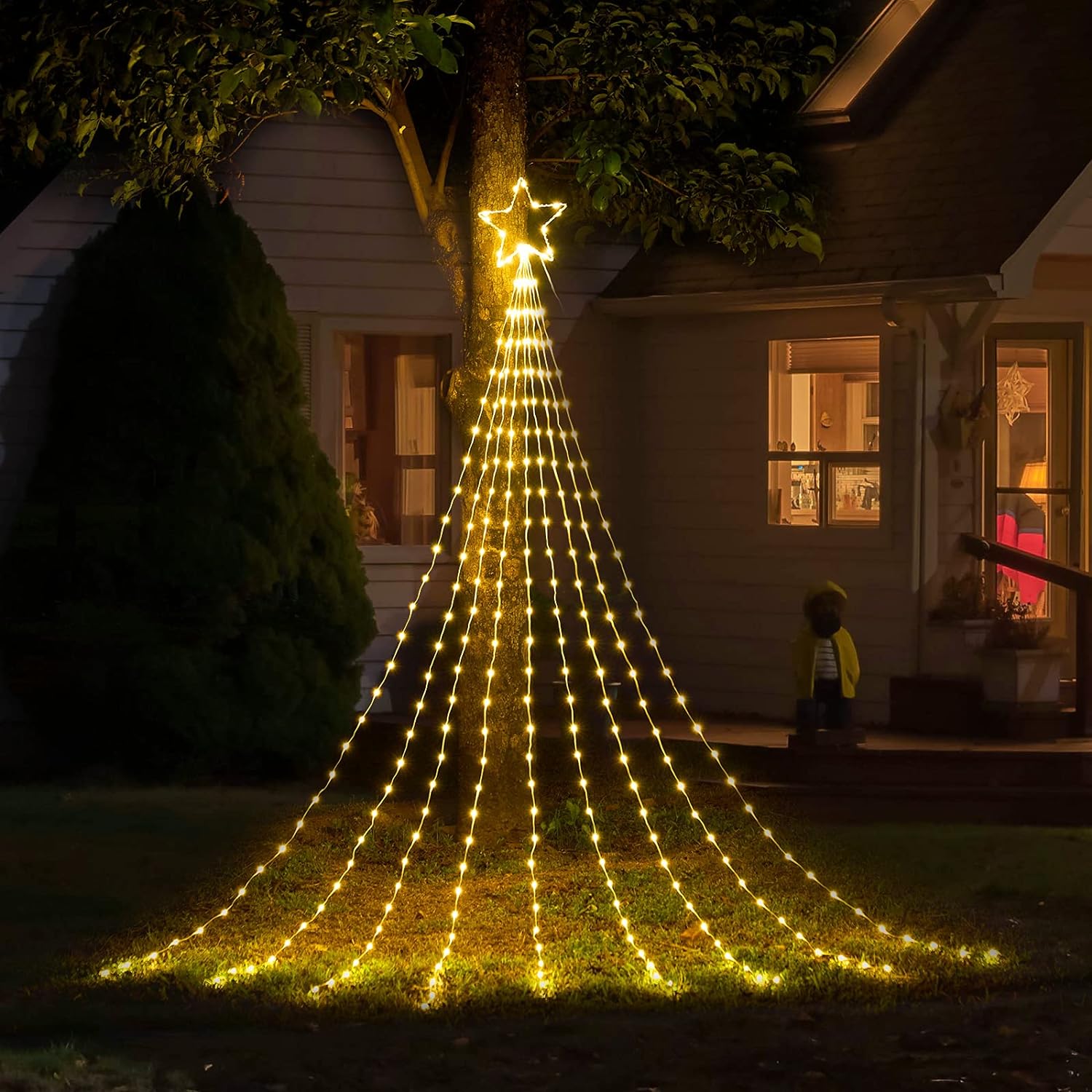 Outdoor 8 Mode LED String Light Tree With Star Topper - Warm White ...