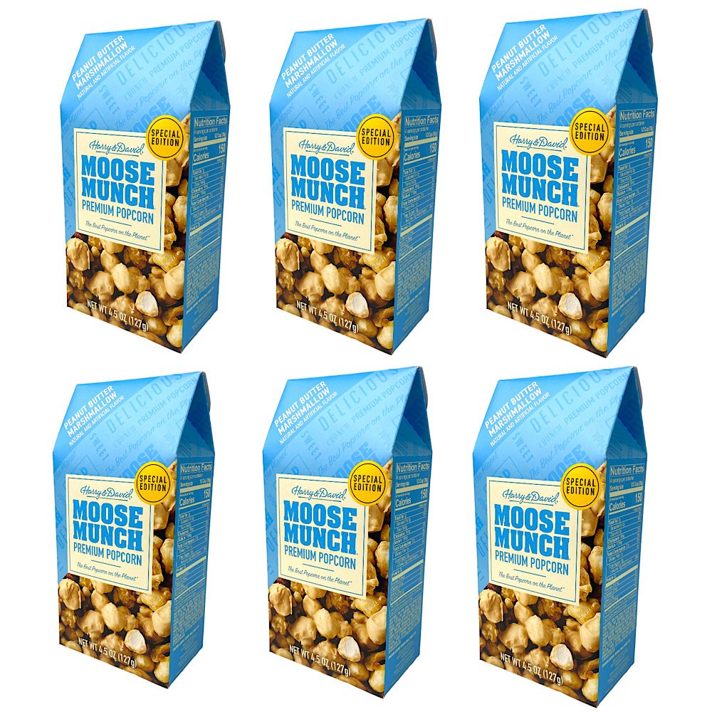 6 Bags of of Moose Munch® Premium Peanut Butter Marshmallow Popcorn