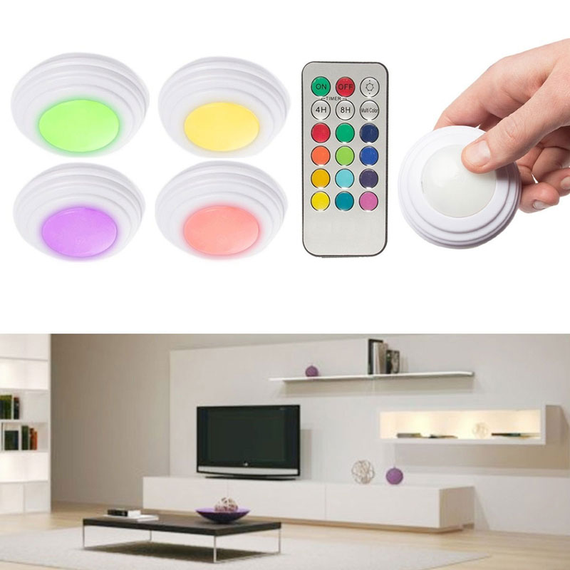 Set of 4 Wireless LED Color Changing Accent Lights with Remote Set