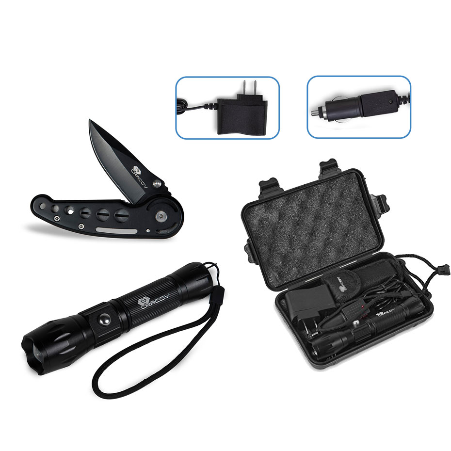 Tactical Flashlight & Knife Set High Output Tactical Rechargeable 300