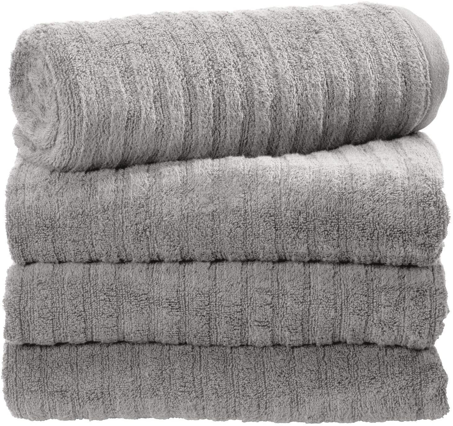 Set of 4 iDesign Ribbed Bath Towel with Hanging Loop - Choose Gray or ...