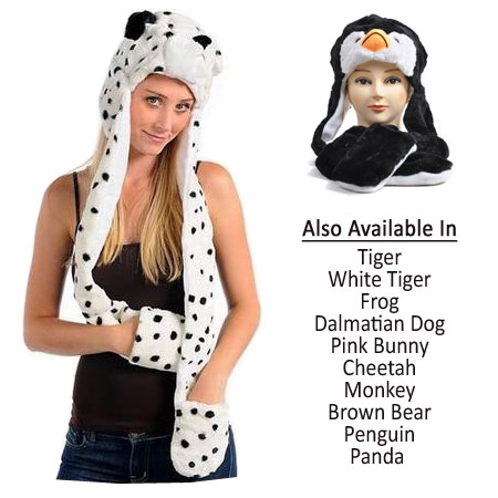 Plush Animal Hat with Built-In Mittens - 13 Deals
