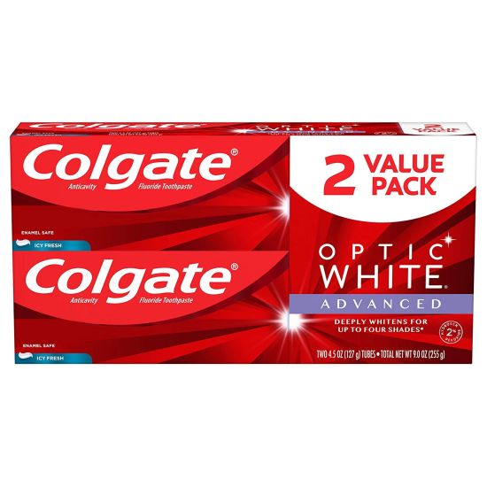 2 PACK Colgate Optic White Advanced Teeth Whitening Toothpaste - Large ...