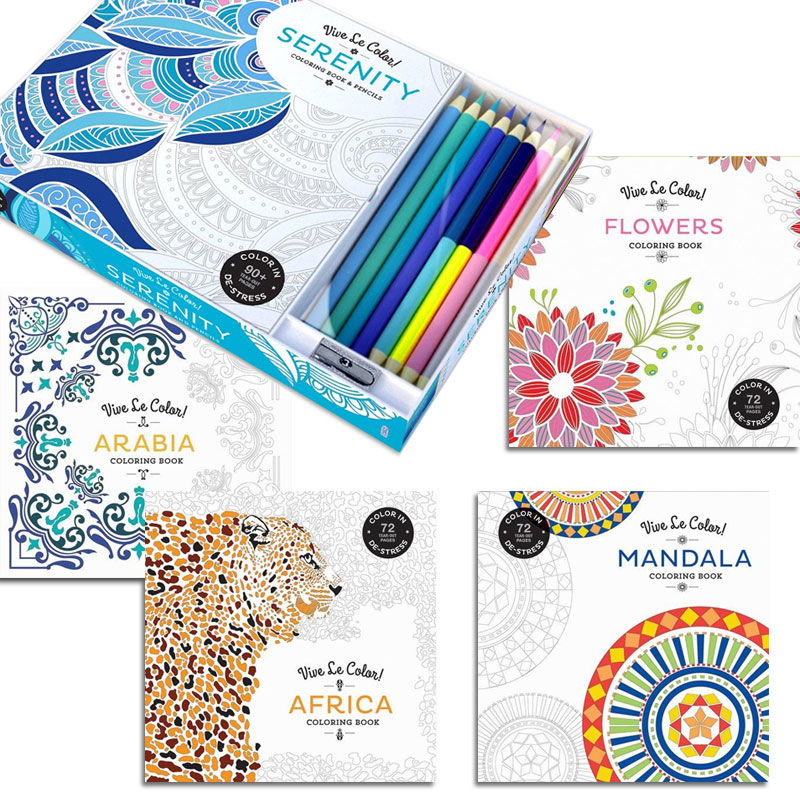 Ultimate Adult Coloring 5 Book Set with Pencils and Sharpener - (12 ...