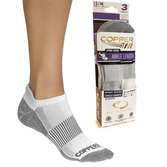 3 Pairs of Copper Fit Ankle Socks Infused with Copper Fits Shoe
