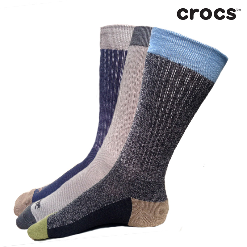 3 Pairs Crocs Mens Color Blocked Cushioned Crew Socks SHIPS FREE