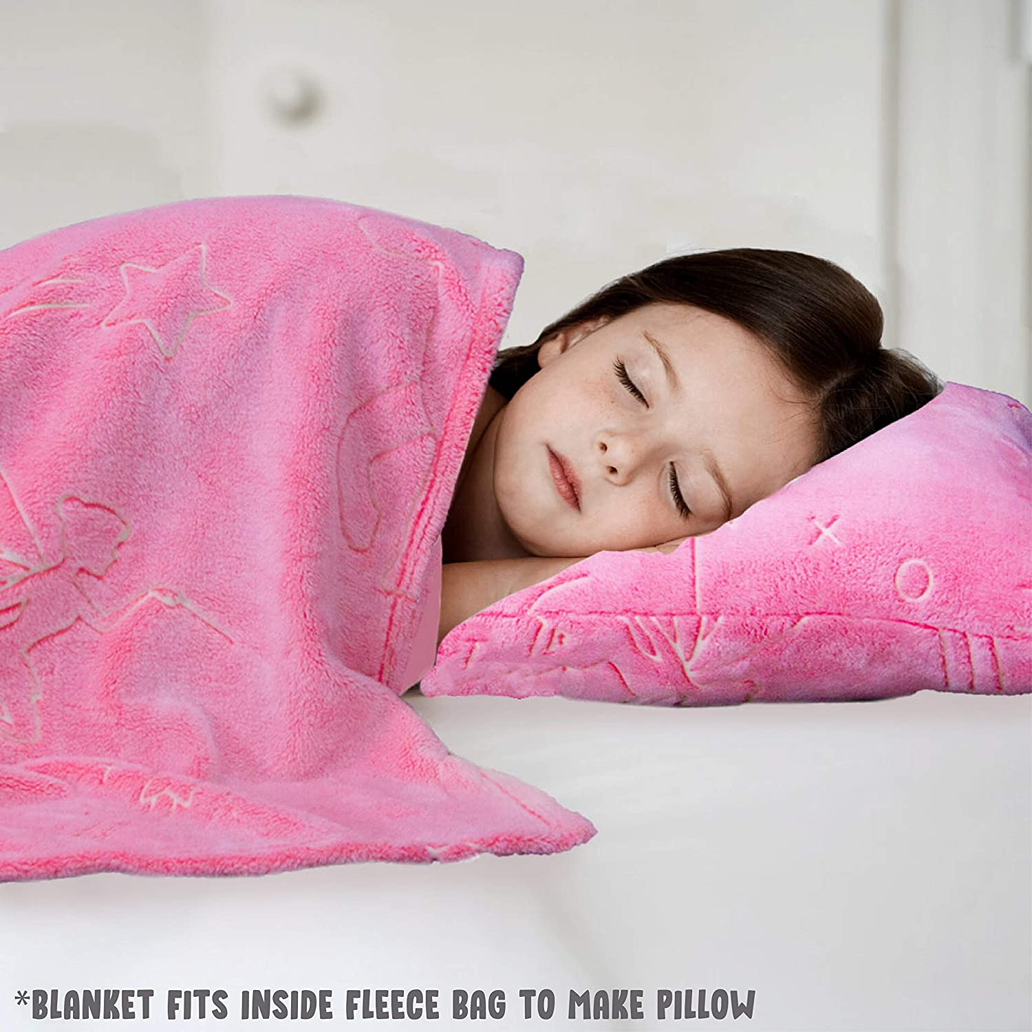 Glo-Fun Glow In The Dark Kids Space Blanket And Pillow Bag Grey 