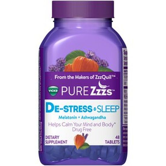 Vicks PURE Zzzs De-Stress & Sleep - Melatonin Sleep Aid tablets with ...