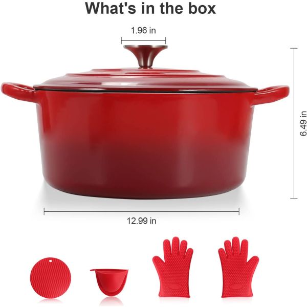 Enamel Coated Cast Iron Natural NonStick Dutch Oven with Lid 4.5