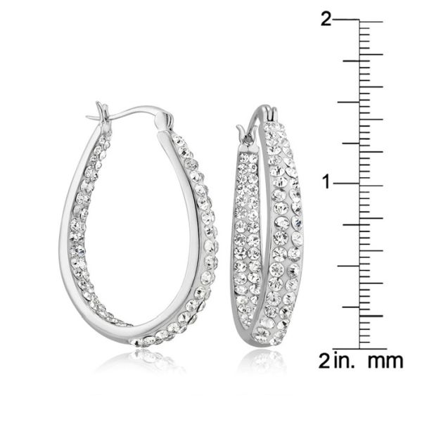 White Crystal Inside/Outside Oval Hoop Earrings with Gift Pouch
