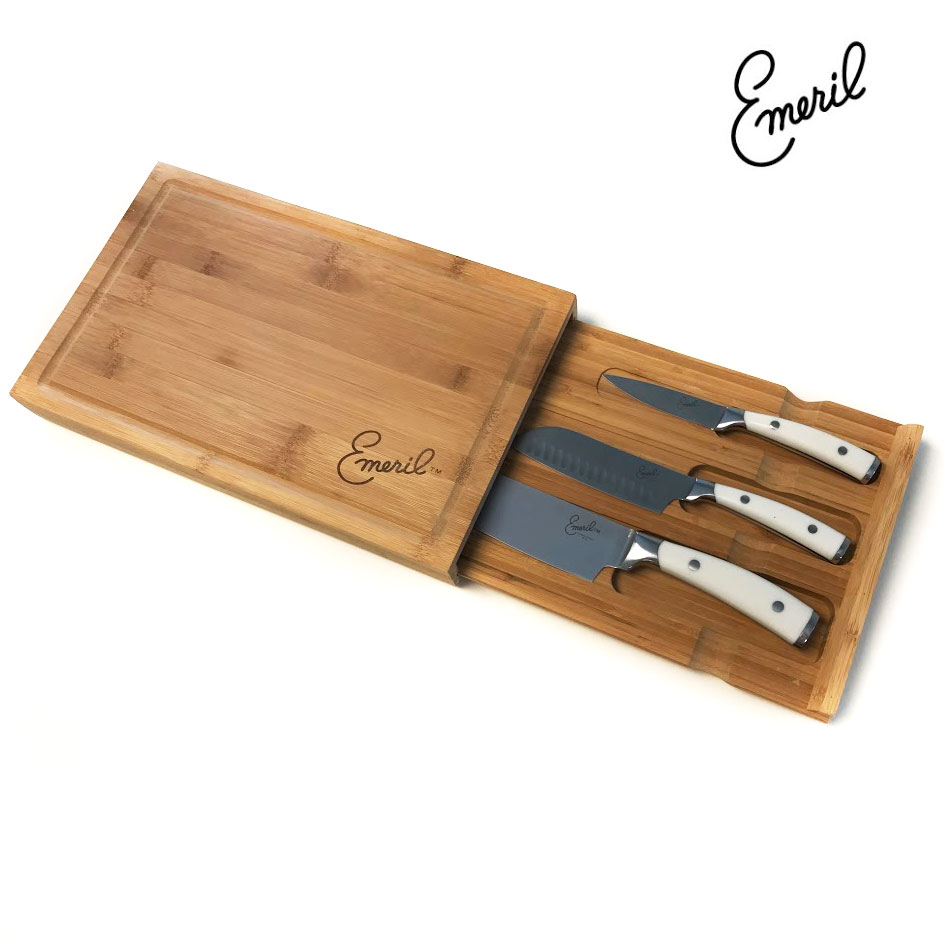 Emeril 4Piece Cutlery Set with Bamboo Storage Cutting Board 13 Deals