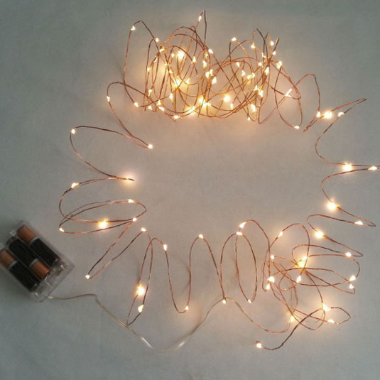 Wireless 9 Foot Waterproof Micro LED String Lights with Timer in Warm White Copper Or Silver