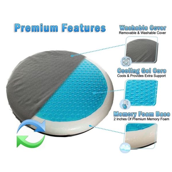360 Swivel Rotating Gel Infused Memory Foam Seat Cushion - Great for ...