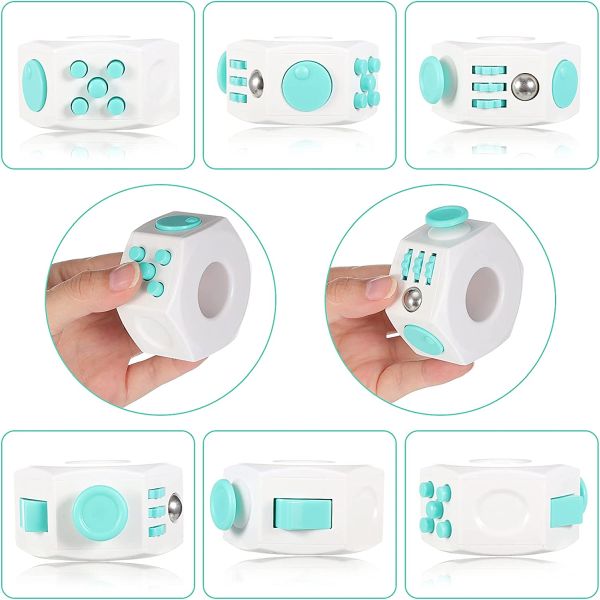 Sumind 4 Pieces Handheld Mini Fidget Toy Set Include 12-Side Fidget Toy Cube Cam Fidget Controller Pad Adults to Relieve Pressure Anxiety Decompression Ring for Teens Infinity Cube 