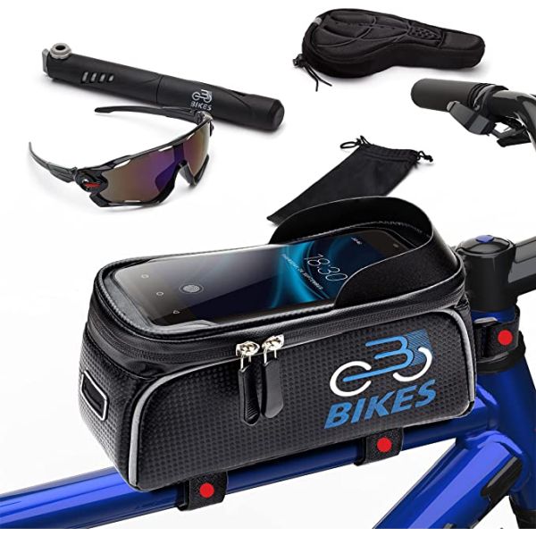 Completely Bike Kit with Accessory Bag, Touch Screen Phone Holder, Padded Seat Cover, Tire Pump & Polarized Sunglasses