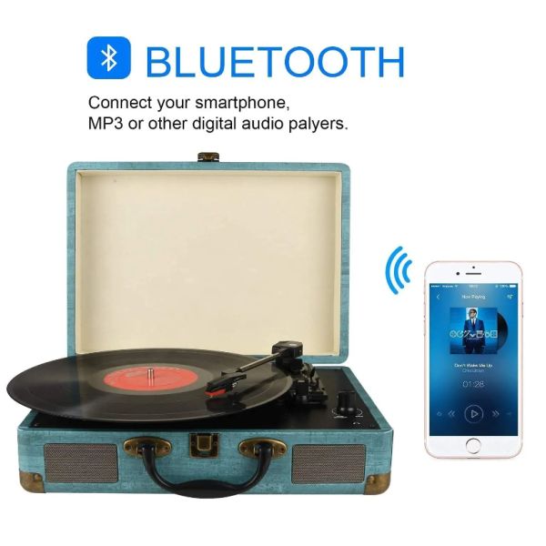 Retro Suitcase Style 3 Speed Wireless Bluetooth Turntable Record Player $59.95 (reg $120)