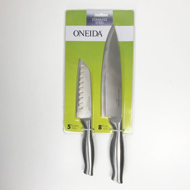 Oneida Solid Stainless Steel Chef Knife and Santoku Knife Set SEE THE