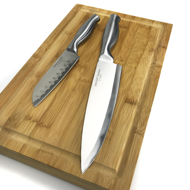 Oneida Solid Stainless Steel Chef Knife and Santoku Knife Set SEE THE VIDEO! SHIPS FREE! 13
