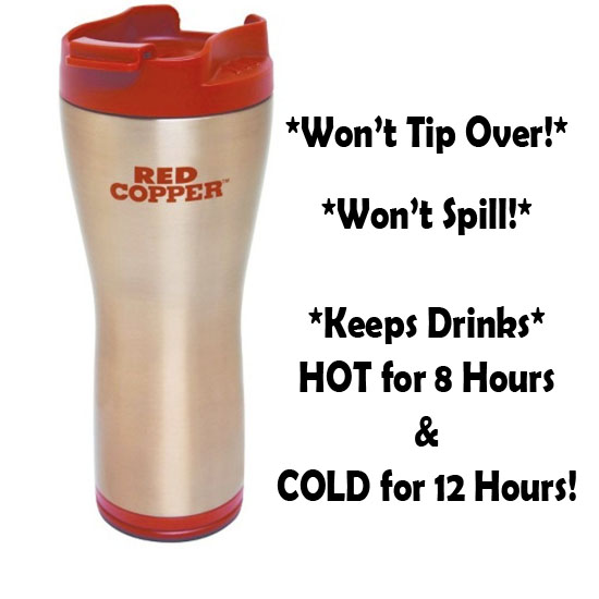 SEE THE VIDEO! Red Copper NoSpill Travel Mug It won't tip over, won