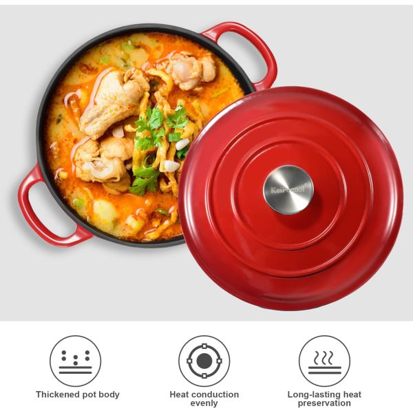 Enamel Coated Cast Iron Natural NonStick Dutch Oven with Lid 4.5