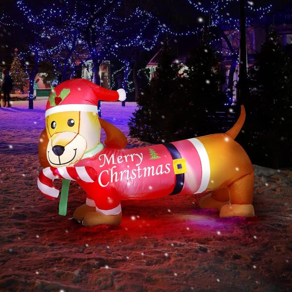 5FT Christmas Inflatables Outdoor Decorations Dachshund Dog with