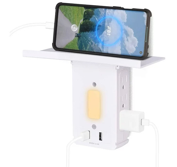 Side Entry 6 Outlet Surge Protector with 2 USB, Shelf and Smart Night Light $14.99 (reg $35)