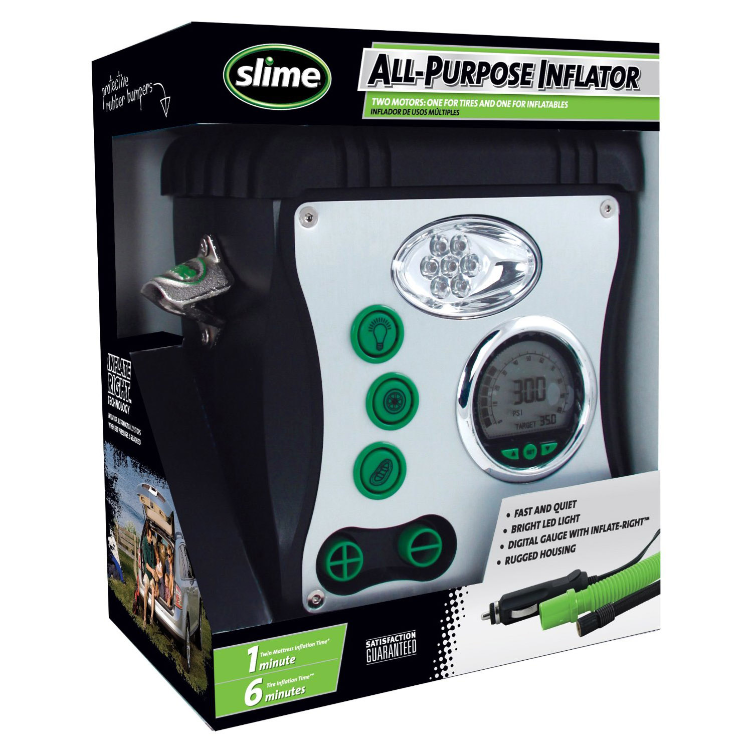 AllPurpose 12 Volt Tire and Raft Inflator With Led Lights , Automatic