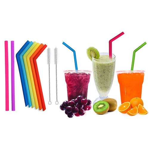 8 Pack of Reusable Silicone Wide Drinking Straws with 2 Cleaning