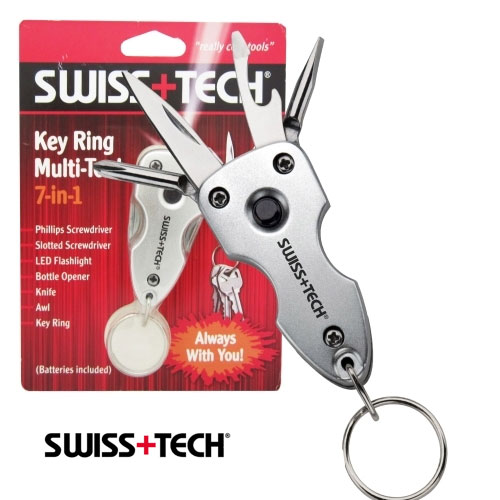 Swiss Tech 7in1 MultiTool Key Ring With Flashlight, Screwdriver