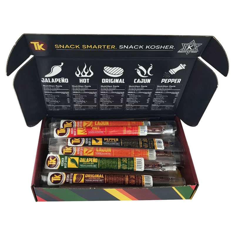 24 pack of Tomer Kosher Beef Sticks Variety Pack, 100 USA Beef, MSG