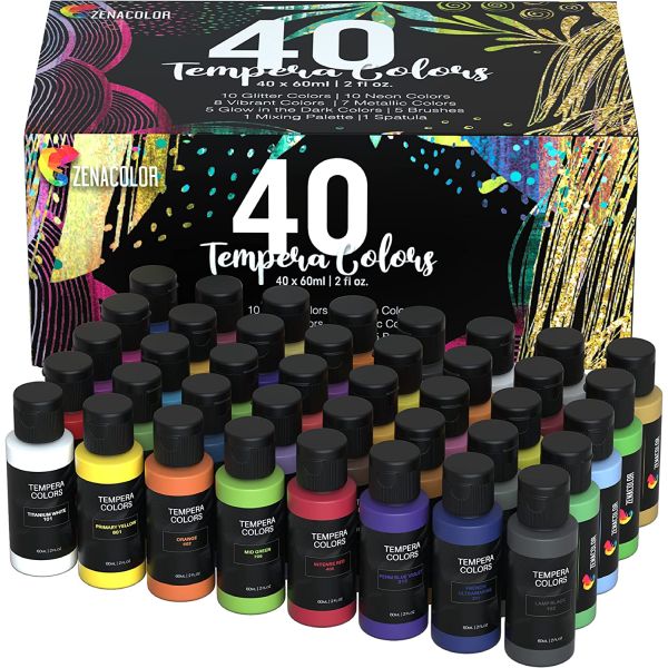 Zenacolor 40 Color Washable Tempera Non Toxic Paint Set