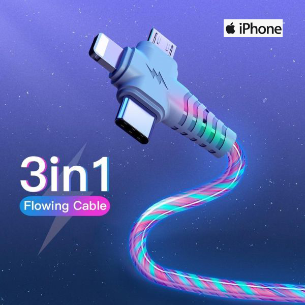 3-Pack of 3-in-1 LED Luminous Charging Cables
