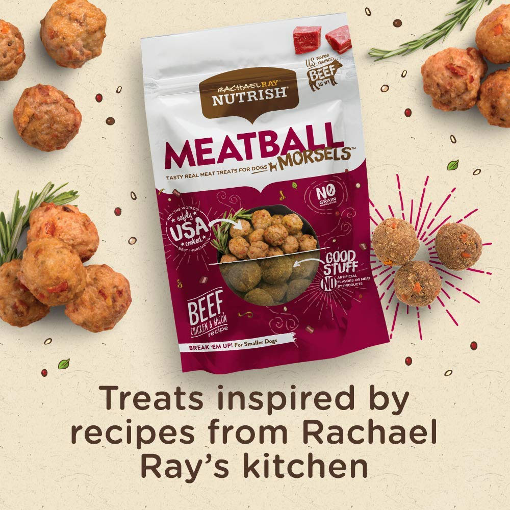 3 Pack of Rachael Ray Nutrish Meatball Morsels Grain Free Dog Treats, Beef, Chicken & Bacon