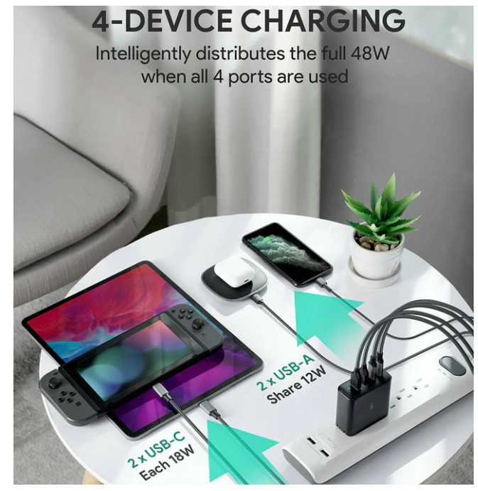 PREMIUM GRADE High Speed Smart Charging 48W 4 Port Wall Charger