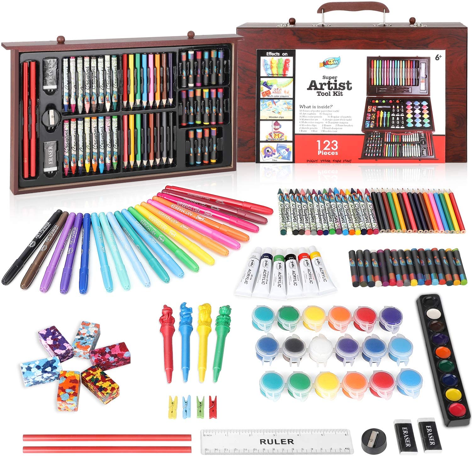 Deluxe 123 Piece Art Set in Wooden Case Sketches, Drawing, Painting