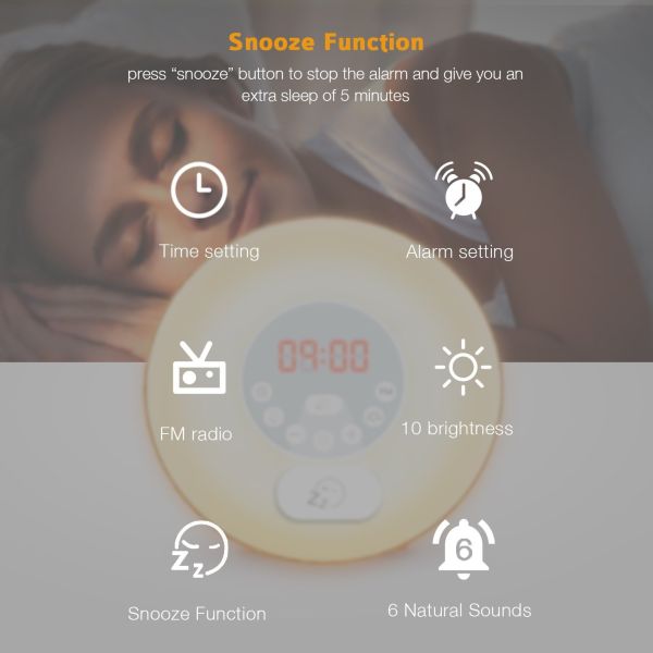 Progressive Sunrise Alarm Clock with 6 Natural Sounds & FM Radios The light slowly brightens