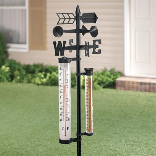 Weather Vane Station with Thermometer, Rain Gauge, Wind Direction and